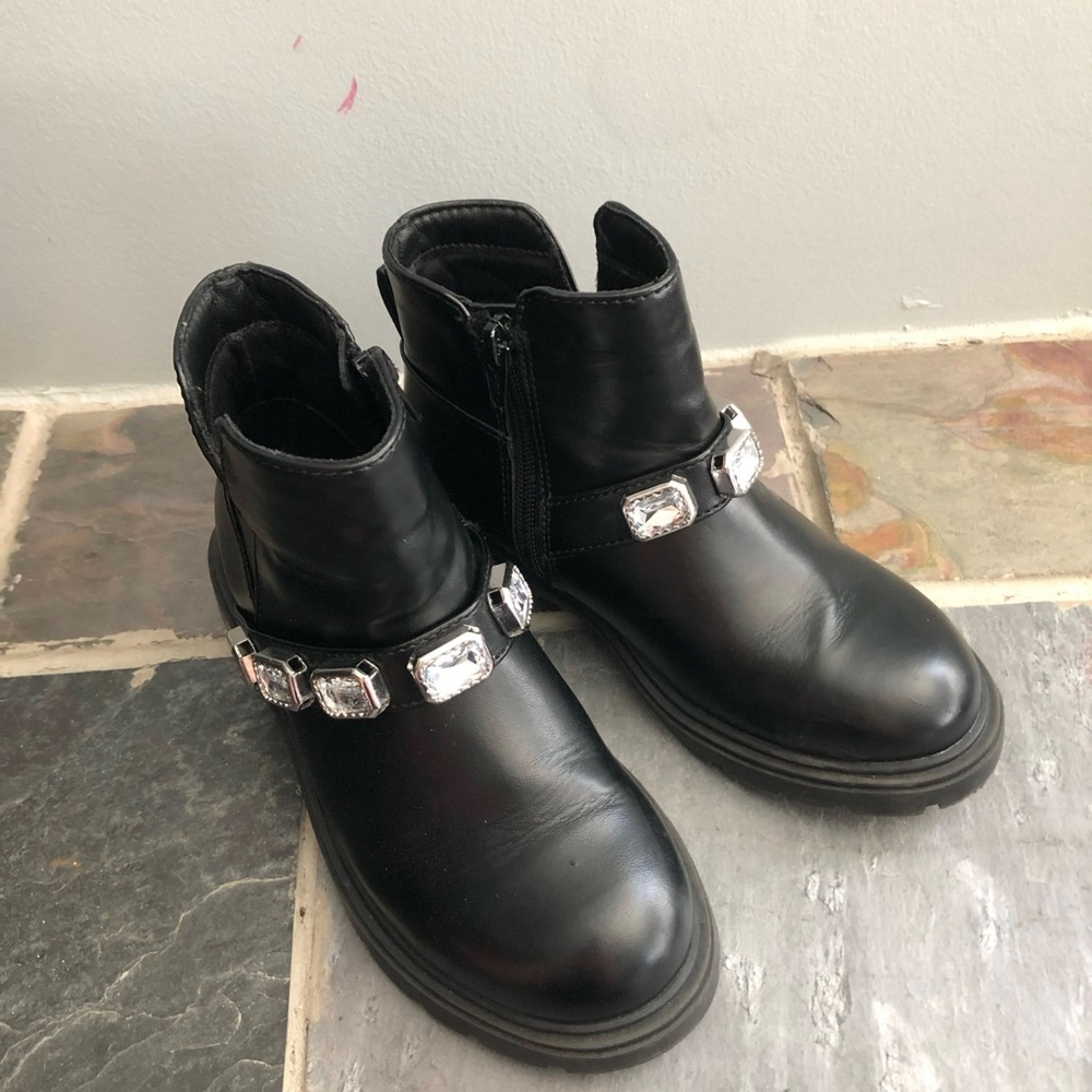 Black Ankle Boots with Silver Accents